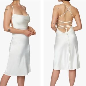 We Wore What White Tie Back Midi Cocktail Dress